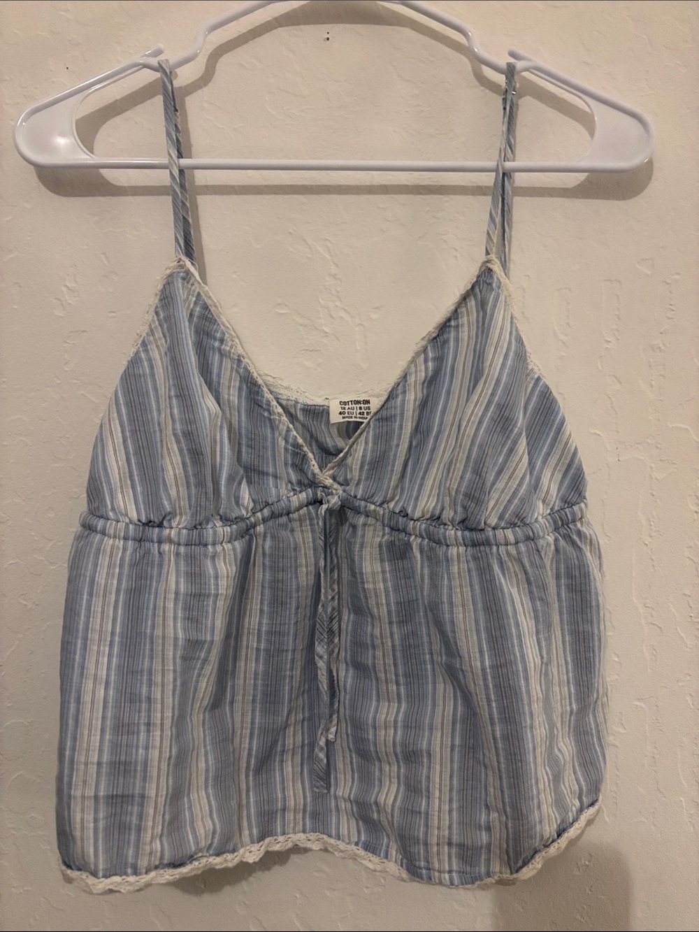 Cotton On Light Blue and White Striped Tie-Front Cami